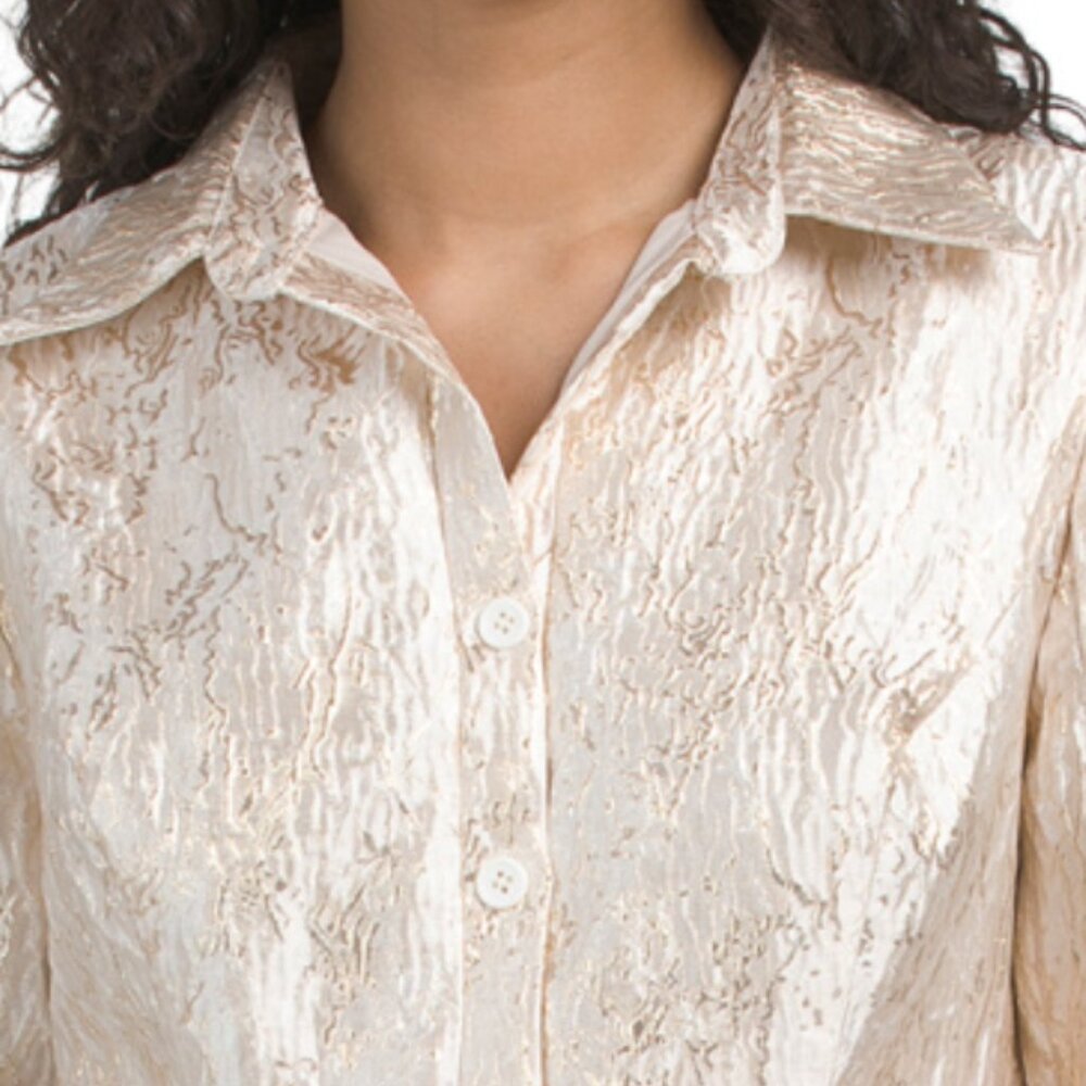 RENE BY RENE RUIZ Long Sleeve Tea-length Jacquard Shirt Gown - Picture 3 of 5